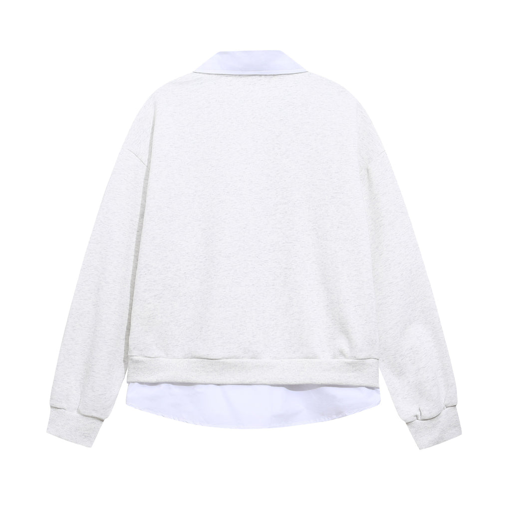 Fun cartoon print splicing fake two POLO collar hoodies