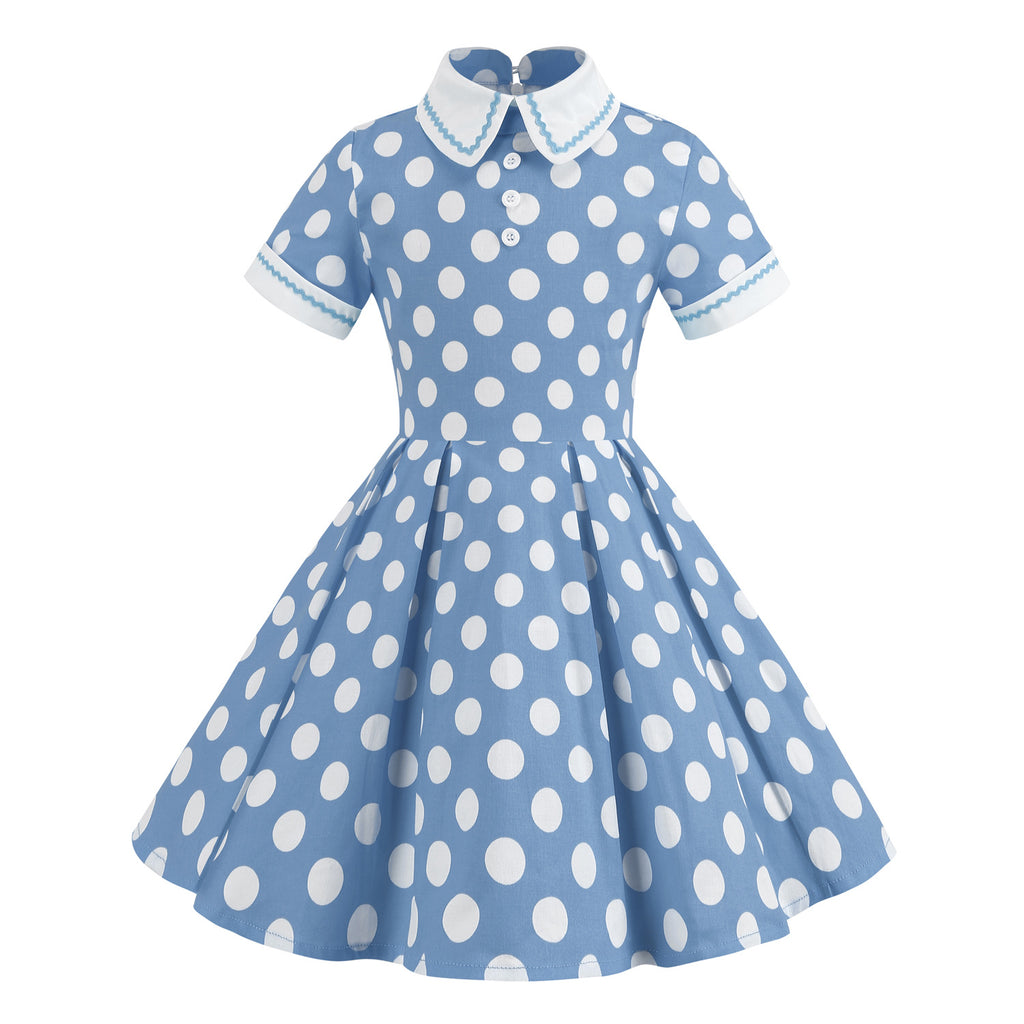 Audrey Hepburn Style Royal Polka Dot Parent-Child Outfit Children's Performance Dress Elegant Fitted Dress for Girls