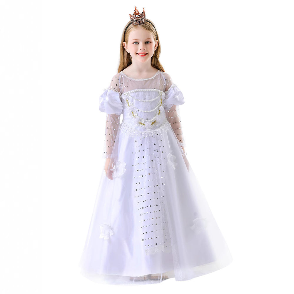 Fairy Tale Princess Costume for Girls Tulle Dress Queen Cosplay Halloween Party Dress