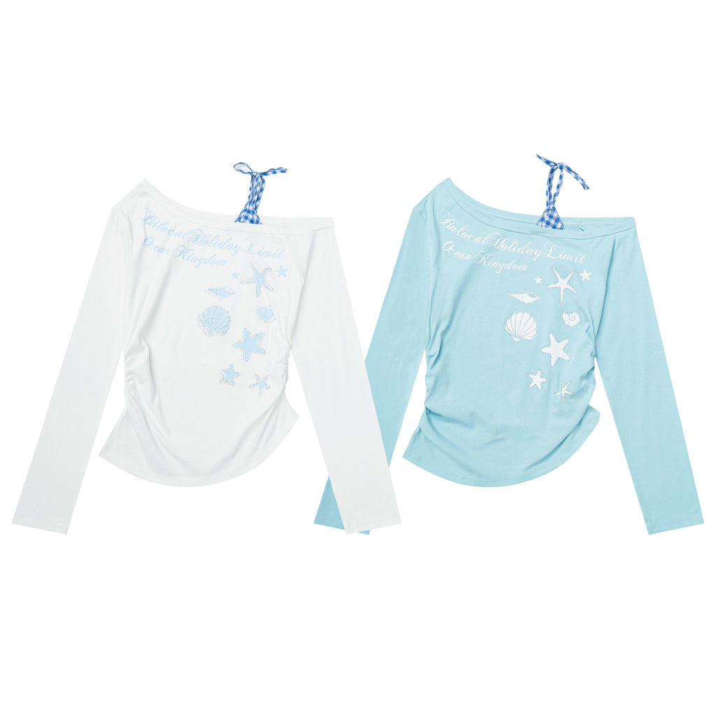 Strap off shoulder long sleeved T-shirt for girls