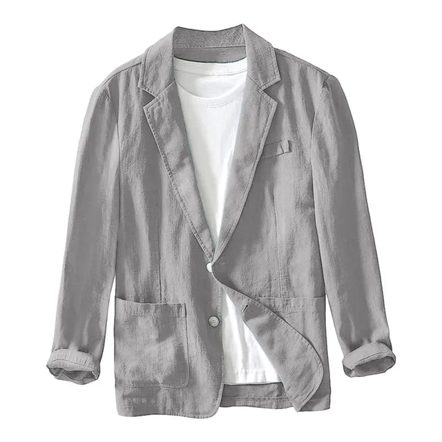 Leisure Thin Mens Fashion Suits Solid Color Lapels Buttons Suits Jackets And Tops British Style Linen Blended Coat Party Wear