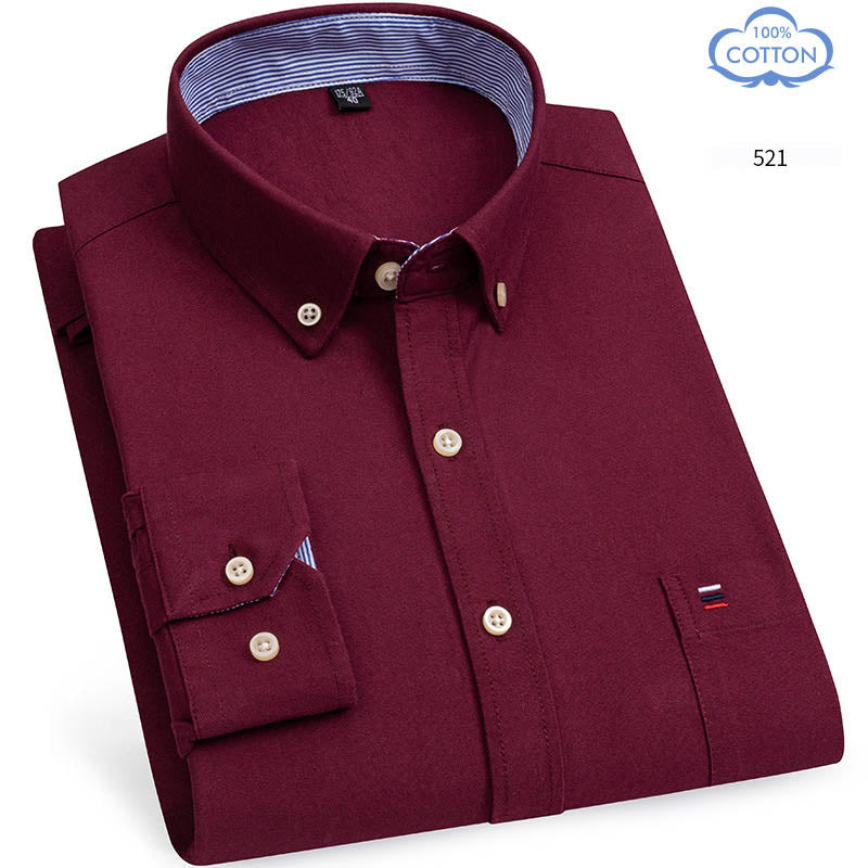 Spring Middle Aged And Elderly Mens Pure Cotton Oxford Spun Long Sleeved Shirt Loose Casual Large Thick All Cotton Shirt