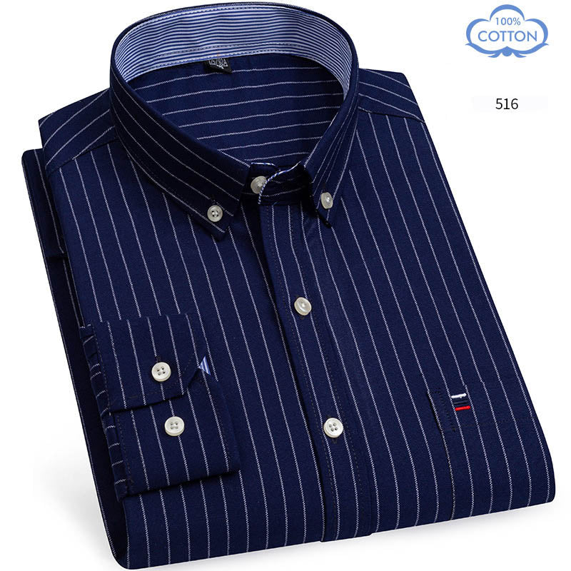 Spring Middle Aged And Elderly Mens Pure Cotton Oxford Spun Long Sleeved Shirt Loose Casual Large Thick All Cotton Shirt