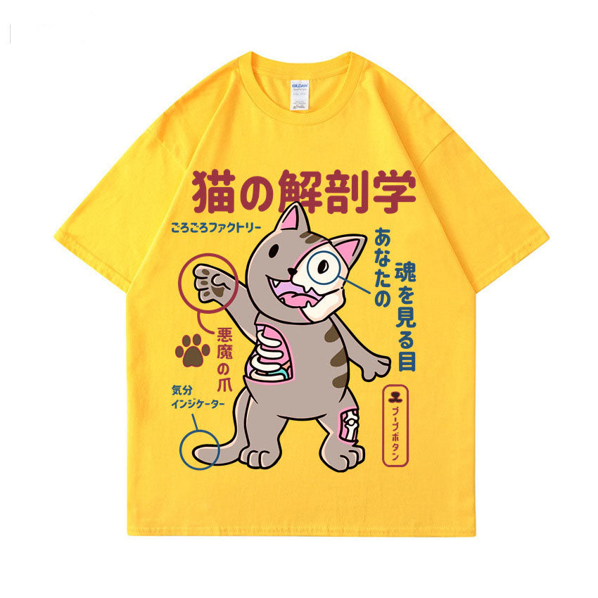 China-Chic boys' cartoon cute cat 2D printed short sleeved t-shirt
